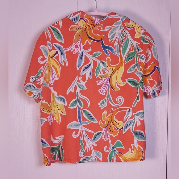 Rachel Roy Colorful Linen Blend Cropped Button Front Blouse Size Medium Tropical - Picture 9 of 10